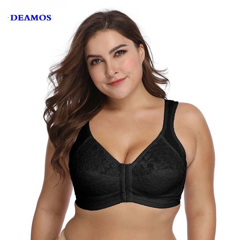 Women's front buckle no steel ring bra fashion double-layer anti-extrusion convex lace large size ultra-thin underwear | Женская