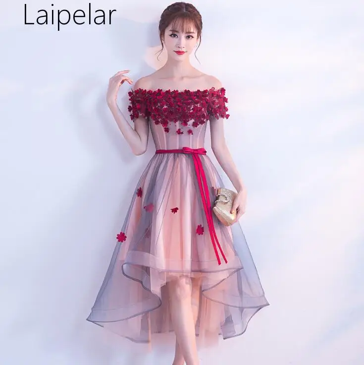 Vestidos De Gala фиолетовые короткие платья с высокой талией сексуальные платья с вырезом лодочкой и цветком из тюля вечерние платья для выпускного