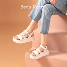 BeauToday sandali robusti donna piattaforma in pelle sintetica appartamenti cinturini con fibbia scarpe da donna Concise fatte a mano 38160