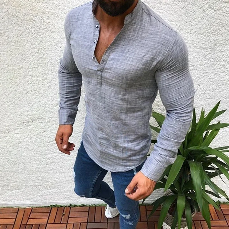

ZOGAA Brand Mens Fashion T-shirts Long Sleeve Solid V-Neck Shirts Men Male Spring Summer Business Cotton Shirts Men T-shirt