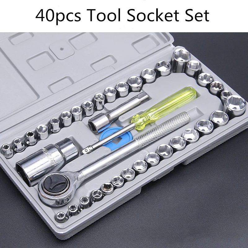 

40 Pcs/set Steel Combination Tool Set Wrench Batch Head Ratchet Pawl Socket Spanner Screwdriver Household Car Repair Tools