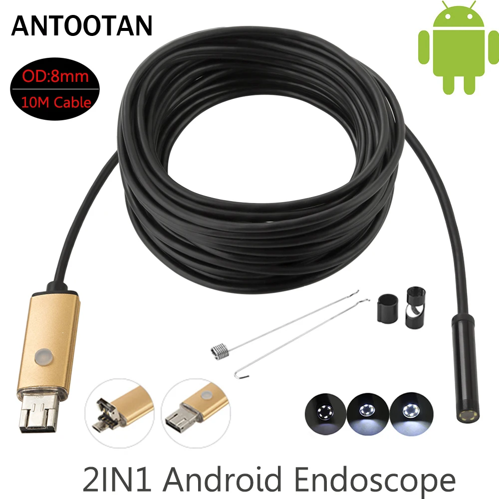 

USB Endoscop Camera 2 in 1 2MP 1M2M10M 720P HD Android Mobile 8mm IP67 Waterproof Snake Tube Inspection Camera