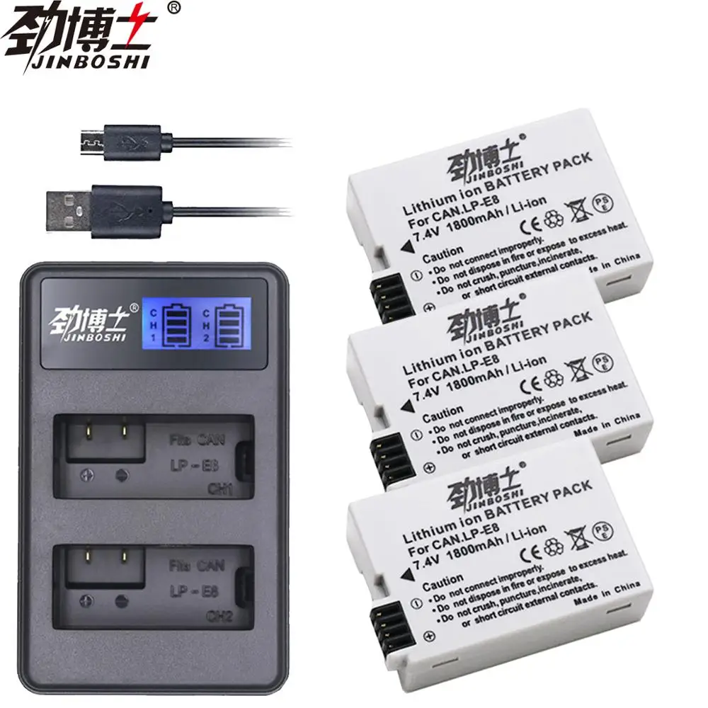 3 шт. LP-E8 LP E8 LPE8 1800 мАч батарея камеры+ ЖК двойной USB зарядное устройство для Canon EOS 550D 600D 650D 700D Rebel T2i T3i T4i T5i