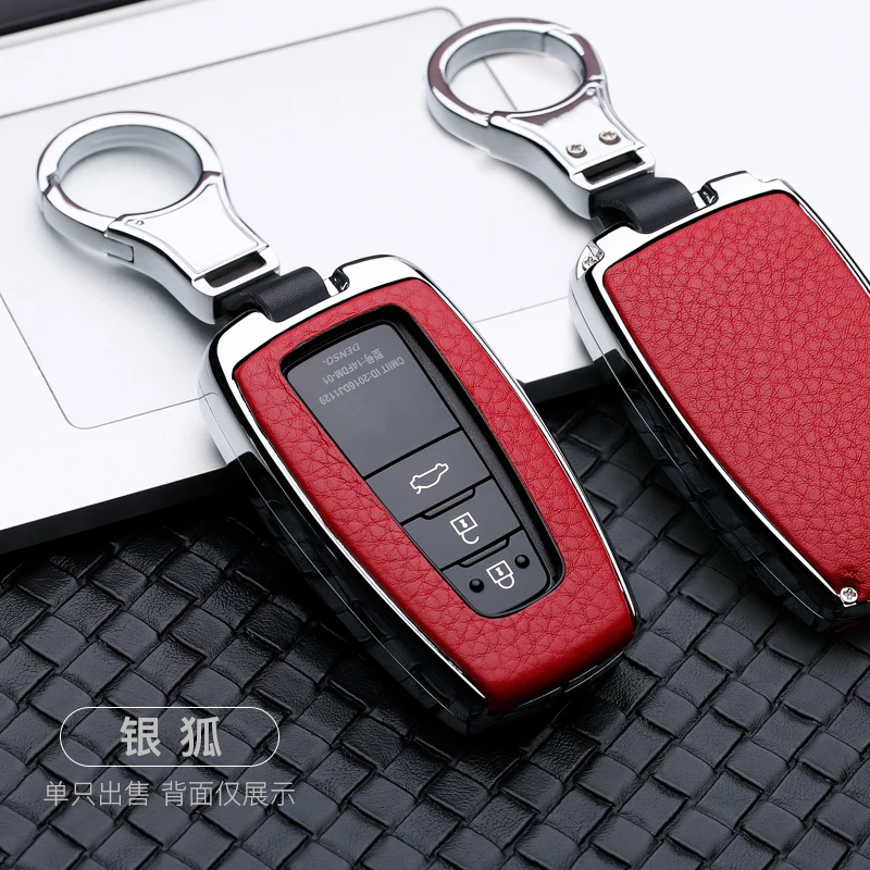 Новые чехлы для ключей автомобиля из цинкового сплава и кожи для Toyota CHR C-HR Prado Prius Camry Corolla RAV4 - Название цвета: silver-red