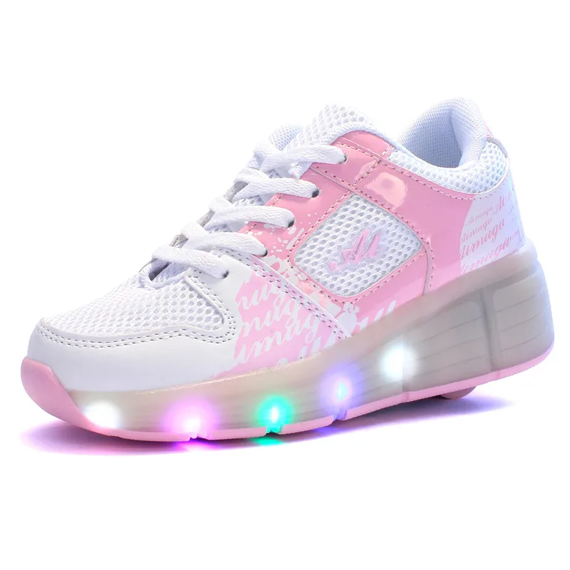 Zapatos de patinaje con luz LED para niños y niñas, zapatillas con ruedas, color rosa y dorado, baratas, a la novedad - AliExpress