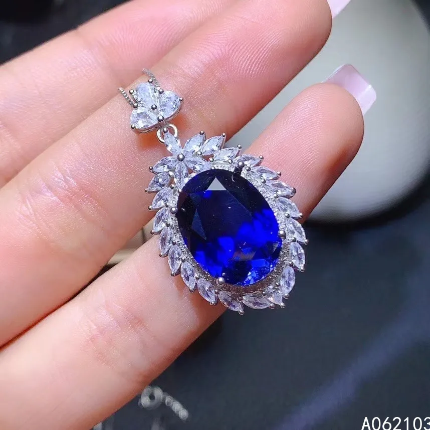

KJJEAXCMY fine jewelry 925 Sterling Silver inlaid sapphire Women's noble luxury large GEM PENDANT NECKLACE support detection