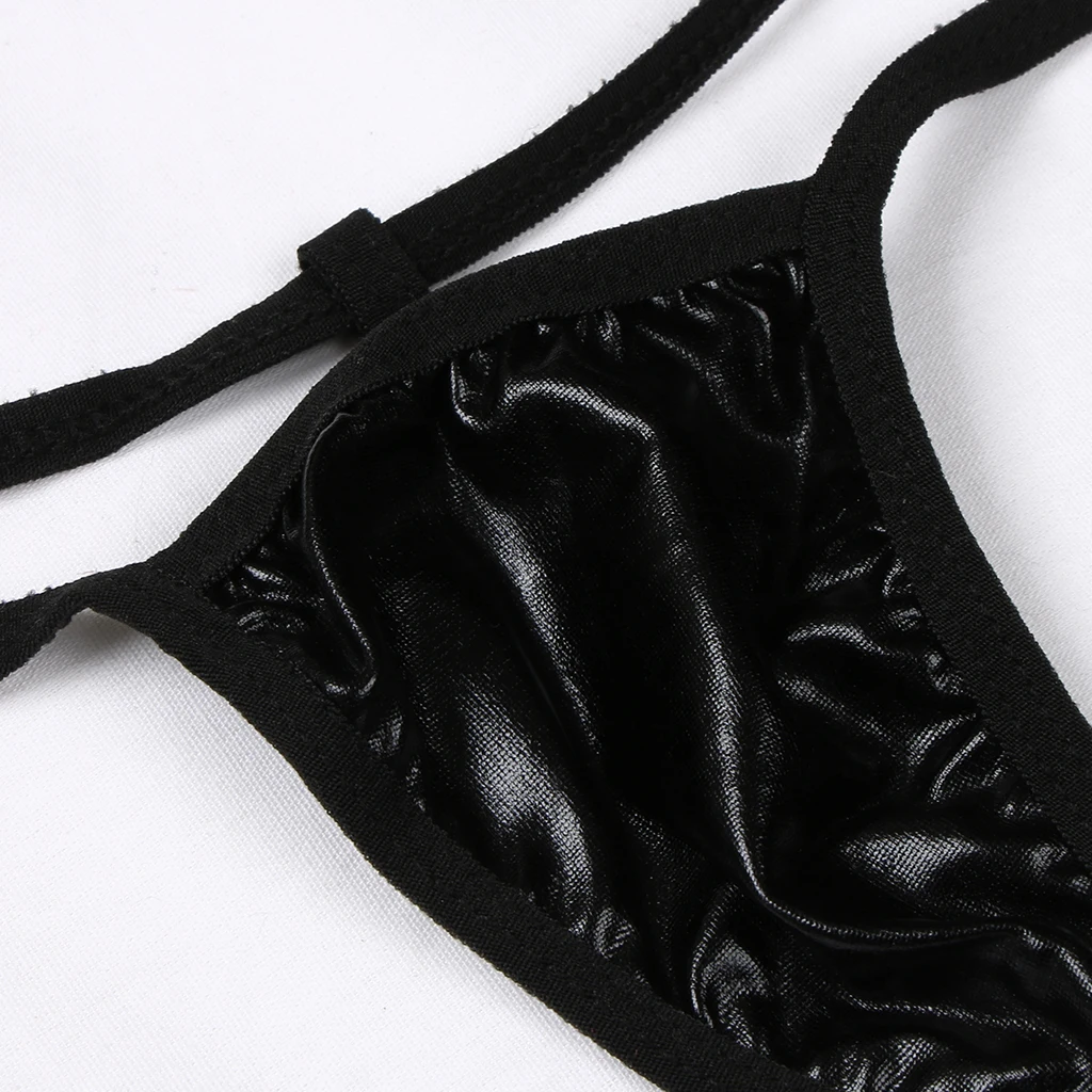 Women Sexy Leather Lingerie Bodysuit Cutout Bandage Nightwear Cosplay Night Club Hot Dress Black T-back Suits