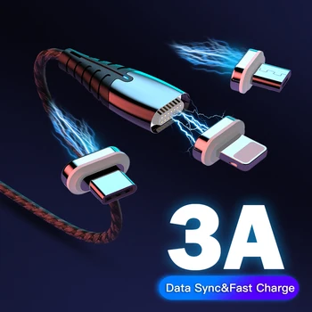 

Magnetic Type C Micro USB Cable LED 3A Fast Charging USB C 8Pin Cord For iPhone 11 pro Samsung S8 S9 Huawei P30 Magnet Cable 1M