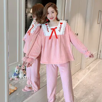 

Fashion Pajama Woman Winter Warm Sets Ladies Pyjamas Flannel Sleepwear Pijamas Mujer New Home Clothes 2020 Dropshipping