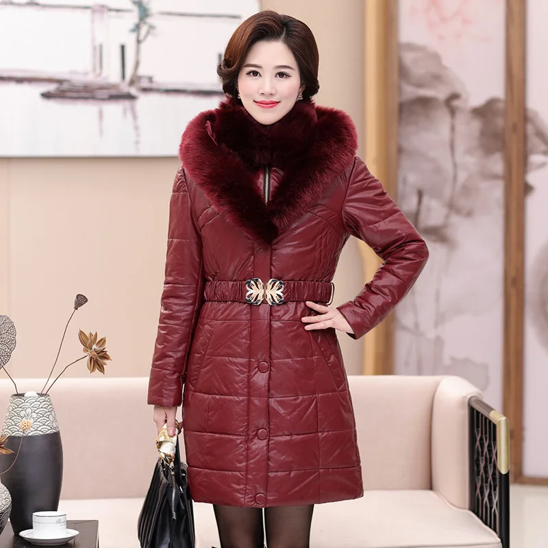 

2018 Middle-aged WOMEN'S Apparels Autumn And Winter New Style Large Fur Collar Slim Fit Cotton Coat Middle-aged Women Dress Mid-