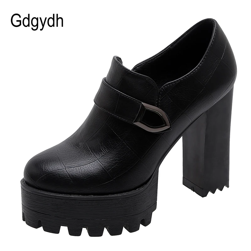 

Gdgydh Spring Autumn Women Block Heel Shoes Platform Fashion Buckle Extreme High Heels Pumps Women Zipper Black Leather Party