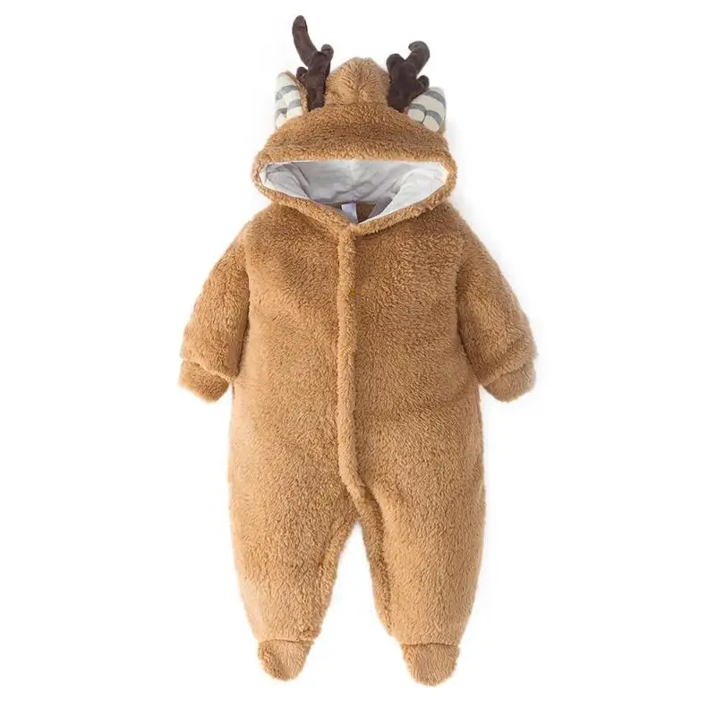 Light Brown Одежда для маленьких мальчиков; Плюшевые комбинезоны с длинными рукавами; сезон осень-зима; комбинезон с героями мультфильмов в европейском и американском стиле с круглым вырезом - Цвет: Light Brown