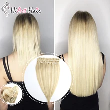 HiArt 140 г накладные волосы на заколках, натуральные человеческие волосы Remy на заколках для наращивания, прямые волосы для наращивания на заколках 1" 20" 22"