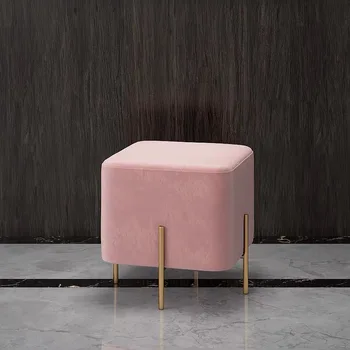

U-BEST Pink Ottoman Bench with Gold Metal Base for Living Room Bedroom Cube Foot Rest Stool Pouffe Ottoman Stool