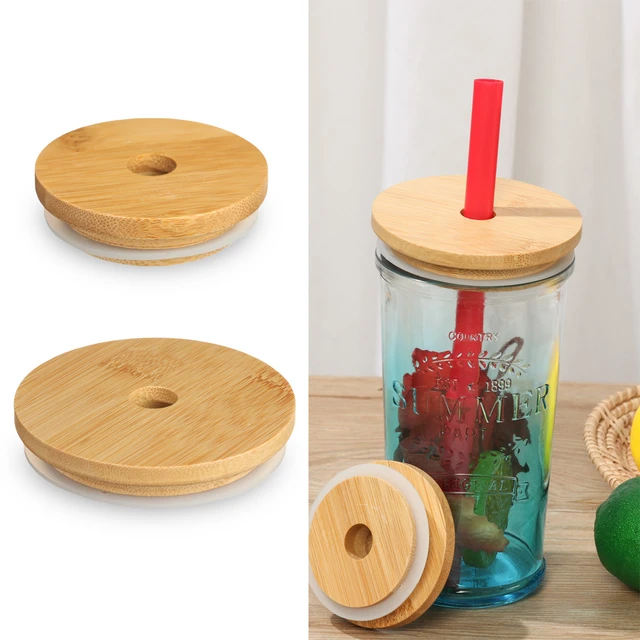 8Pcs 62/68/70/86mm Bamboo Lids for Mason Jars Wooden Jar Lids Reusable  Bamboo Caps Lids with Hole for Coke Cup Drinking Glasses