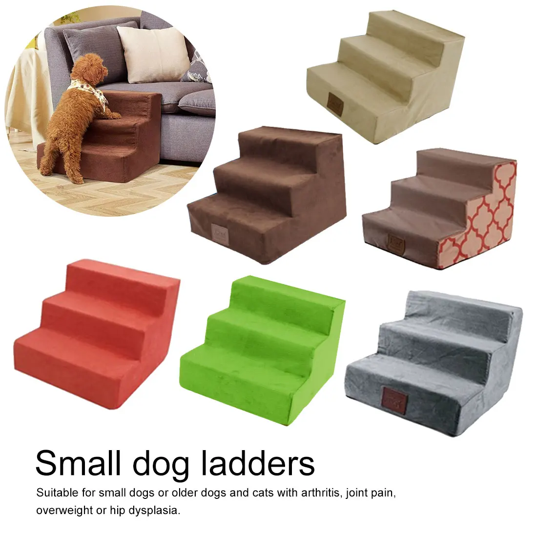 

3 Steps Breathable Dog Stairs Anti-slip Cat Staircase Waterproof Pet Climbing Ladder Bed Cushion Mat For Small Dogs Puppy Cat