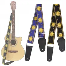 

Guitar Strap Jacquard Weave Double Fabric Flower Pattern Genuine Leather Ends with for Acoustic Electric Guitar
