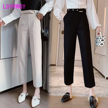 

2019 autumn and winter Korean version of the high waist loose casual woolen harem pants women