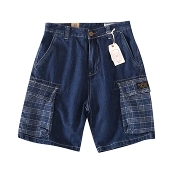 

Japanese Harajuku Patchwork Big Pocket Cargo Denim Shorts for Men Urban Boys Streetwear Hip Hop Multi Pockets Cargo Jeans Shorts