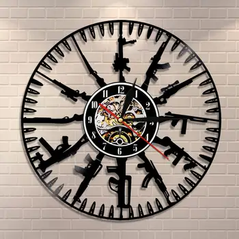 

Bullet Time Wall Clock Gun Ammo Home Decor Gun Owners Vinyl Record Wall Clock Military Wall Art Gift For Soldiers And Army