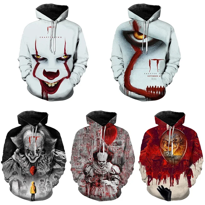 New Arrival IT Chapter Two Movie Pennywise Clown Stephen King 3D Hoodie Men Fashion Personaity Hip Hop Cool Pullover Sweatshirts New Arrival IT Chapter Two Movie Pennywise Clown Stephen King 3D Hoodie Men Fashion Personaity Hip Hop Cool Pullover Sweatshirts