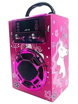 

Karaoke Speaker with microphone 25W player Radio FM MP3 two input Mic portable wireless Wood USB SD Card rechargeable