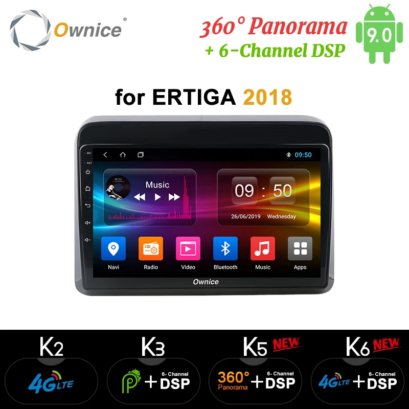 Ownice k3 k5 k6 Android 9.0 Car Audio For Suzuki Ertiga Maruti 2018+ GPS Headunit DSP 4G LTE SPDIF 360 Panorama | Автомобили и