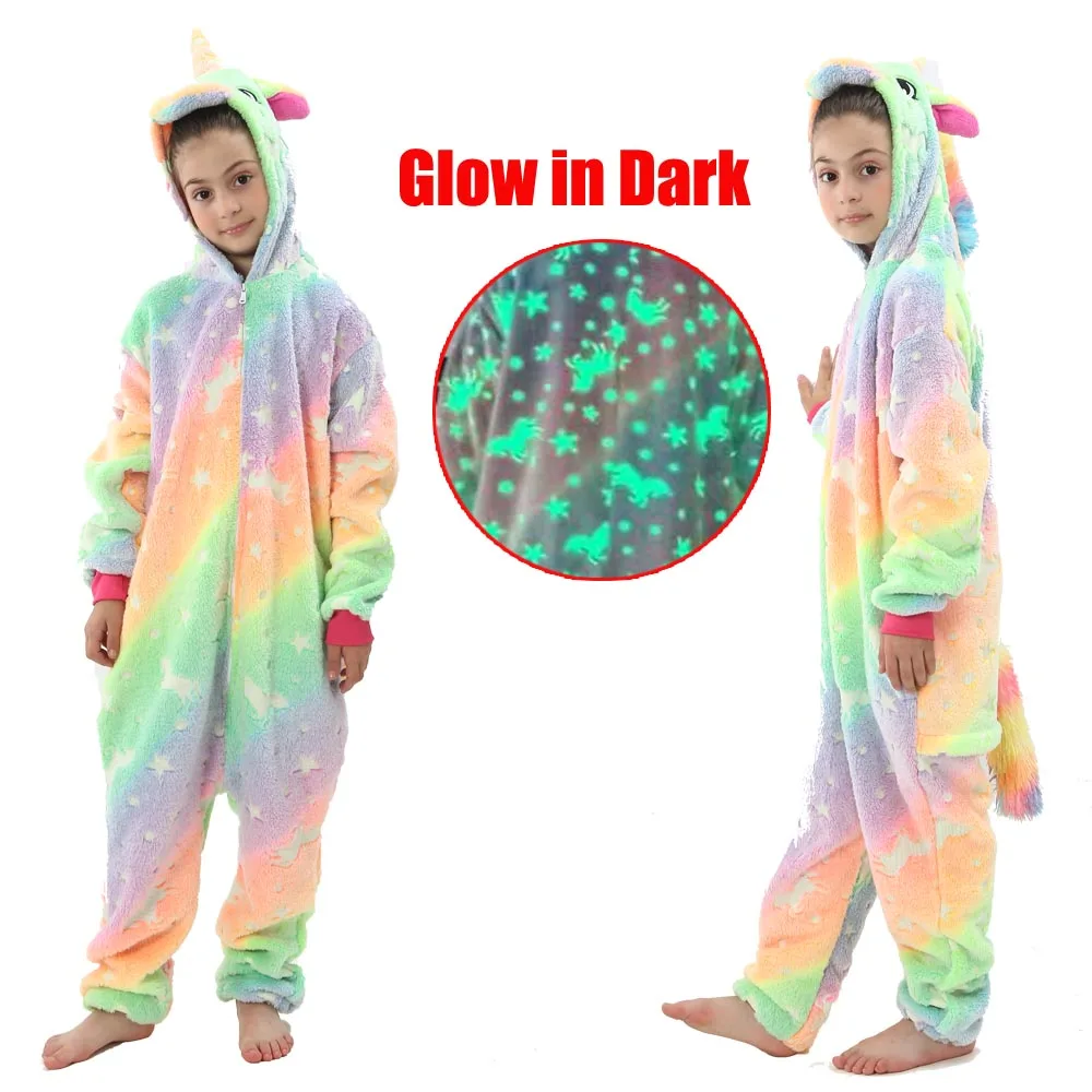 baby robe  Glow in the Dark Kigurumi Unicorn Pajamas Kids Animal Cartoon Pijamas Adult Onesies Overalls Children Girls Sleepwear Homewear baby nightgown newborn