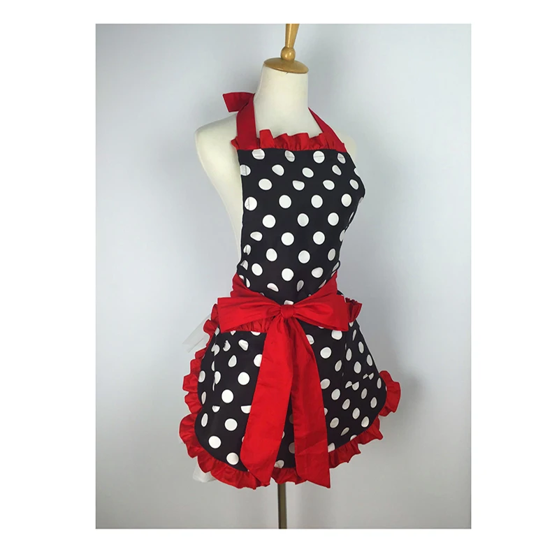 

Lovely Apron For Women Kitchen Apron Cooking Aprons Work Clothes Polka Dot Princess Clothes Bowknot Waterproof Oilproof
