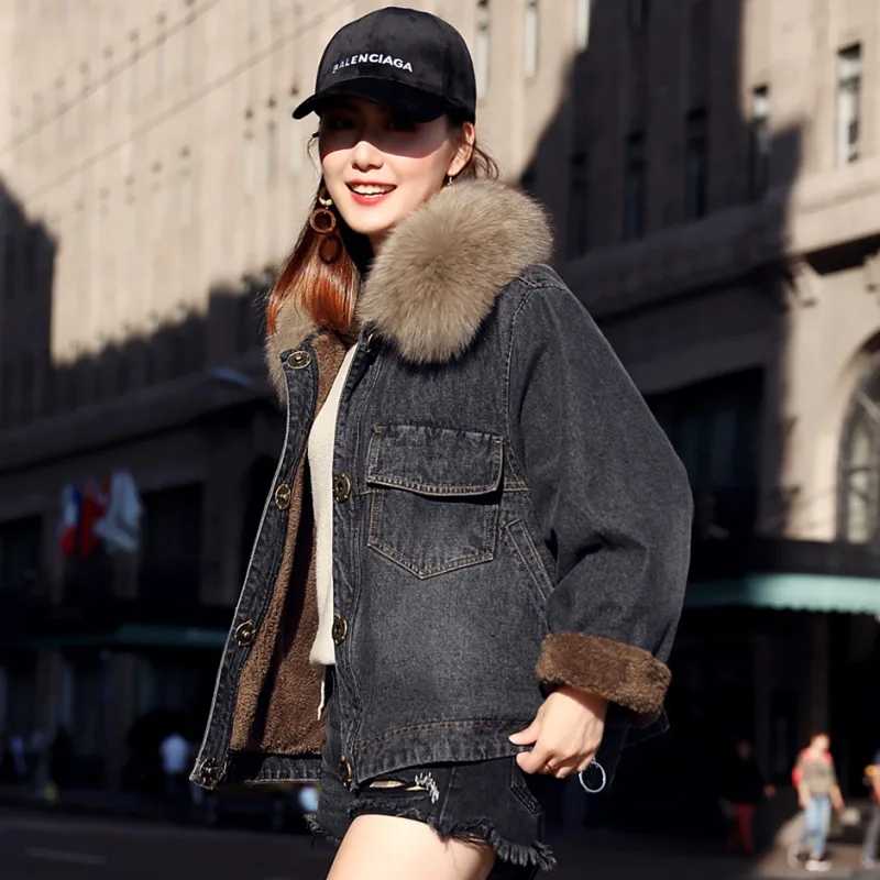 

Loose-Fit Students Cowboy Cotton-padded Clothes Women's Thick plus Velvet Oversize Coat Korean-style Winter New Style Lambs Wool