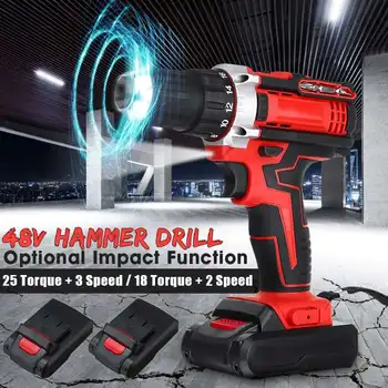 

48V 6000mah 2 Speed One/Dual battery Power-Drills Screwdriver Rechargeable Cordless Electric Drill 25+3 Torque Impact Drill