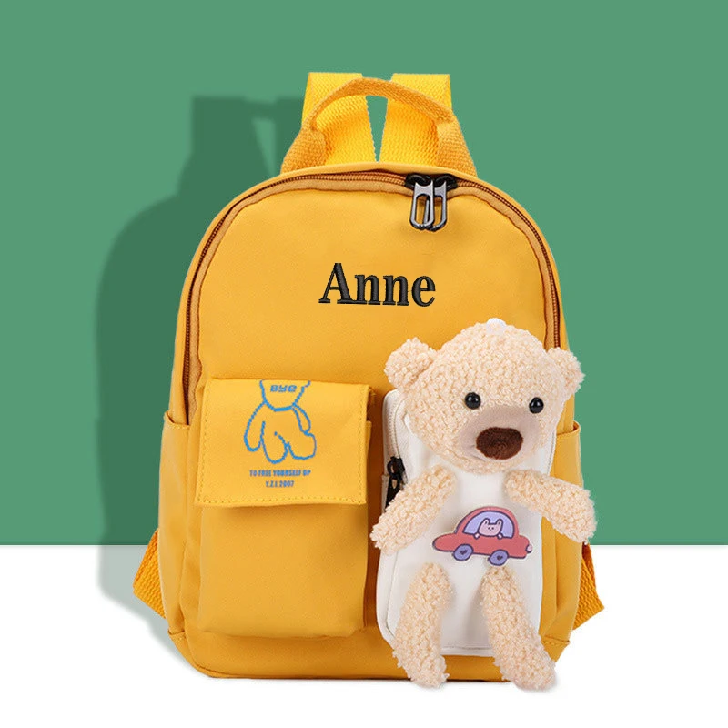 

Personalized Embroidered Children's Canvas Backpack Plush Toys Kindergarten Bookbag Students School Custom Made Bags
