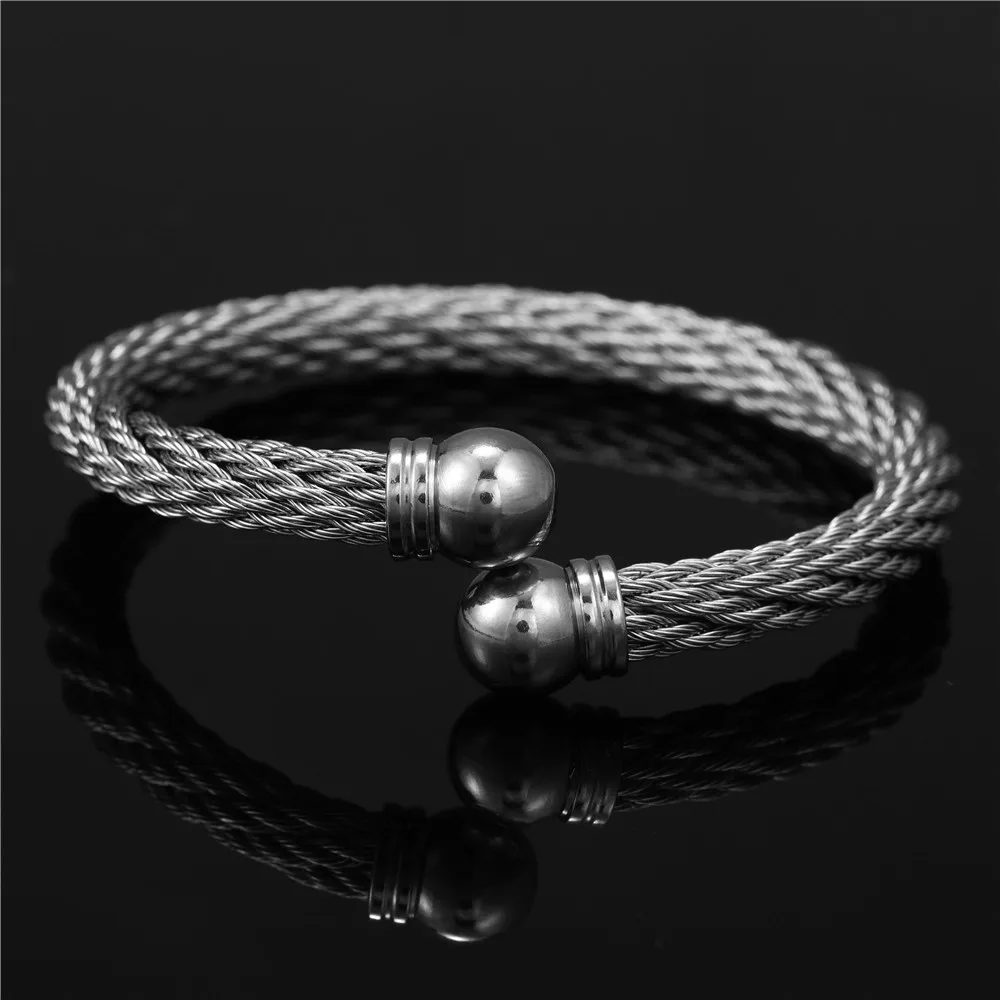 Titanium Steel Men Women Open Round Ball Cuff Bangle Bracelet in Stainless Steel Brackelts Gifts For Women Men Gift 2