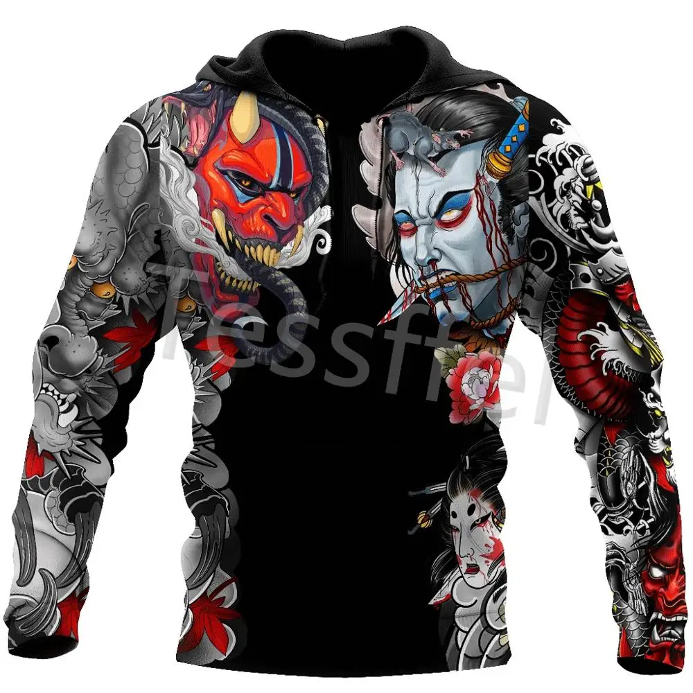Tessffel Japan Samurai Tattoo 3D Printed New Men'S Felpa Harajuku Zipper Hoodie Casual Unisex Jacket Pullover Style-5