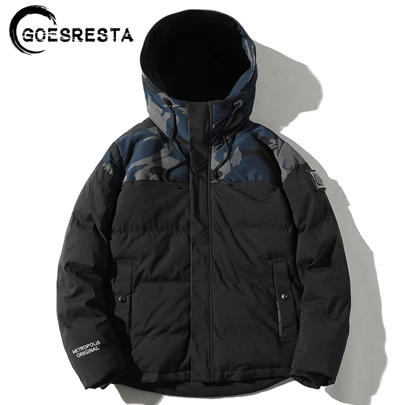 

GOESRESTA 2020 Winter Warm Jacket Men's Trend Half-length Camouflage Parkas Cotton Coat With Hooded Thickened Men Cotton Jacket