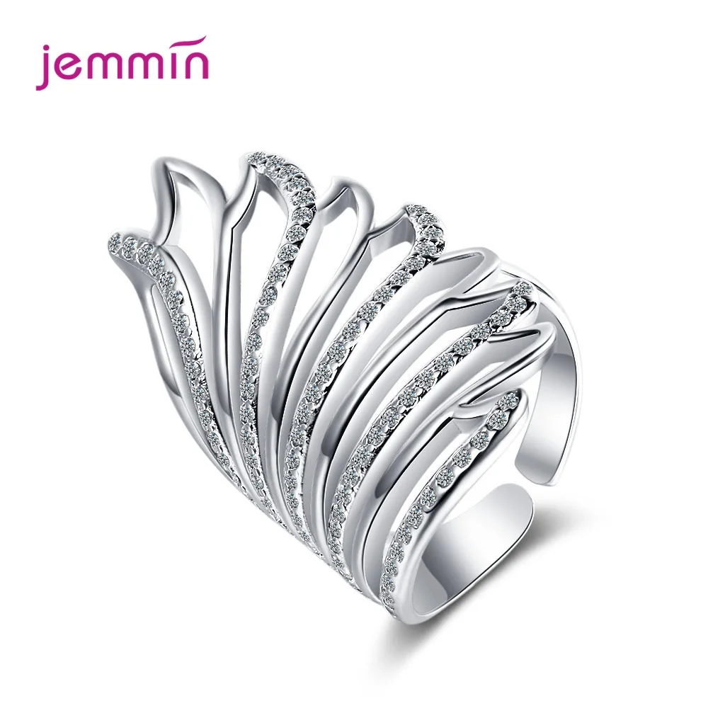 

Special Unique 100% 925 Sterling Silver Rings For Women Free Size Adjustable Angel wings Cubic Zircon Opening Rings