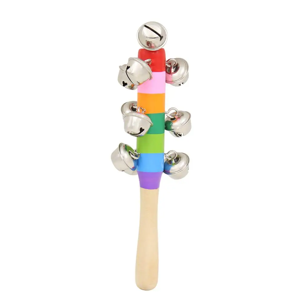 HobbyLane, 1 шт., детская деревянная погремушка, Радужный цвет, ручной Колокольчик, детские погремушки, колокольчики, шейкер, погремушка, Обучающие игрушки - Цвет: random color