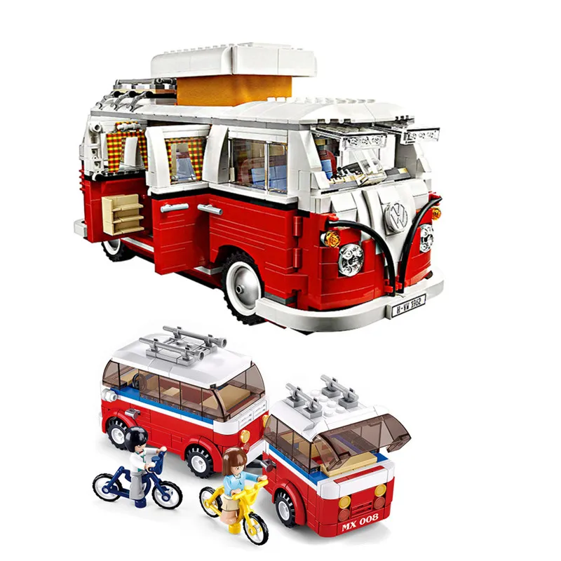 Online 1354 Uds Serie Técnica Volkswagen T1 Camper Van Legoinglys modelo bloques de construcción Kits juego de ladrillos Juguetes