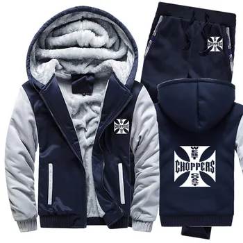 

Hoodies Men West Coast Choppers Mens Hoodies Suit Winter Thicken Warm Fleece cotton Zipper Tracksuit Mens Jacket+Pants 2Pcs Sets