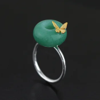 

INATURE 925 Sterling Silver Natural Aventurine Elegant Butterfly on Flowerpot Open Rings for Women Jewelry