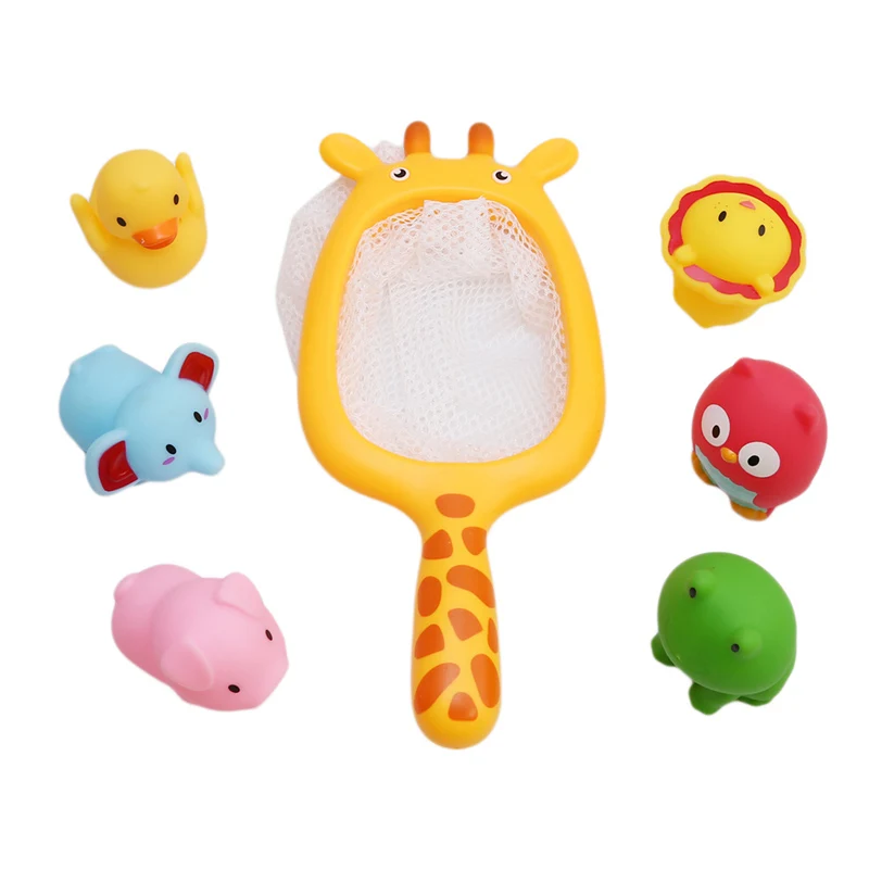giraffe pattern 7 шт./компл. летний спортивный водяной бане кукла распыления воды игрушки для ванной детские игрушки для рыбалки сети сумка Палочки до утка и рыбки, детская игрушка для купания - Цвет: giraffe pattern