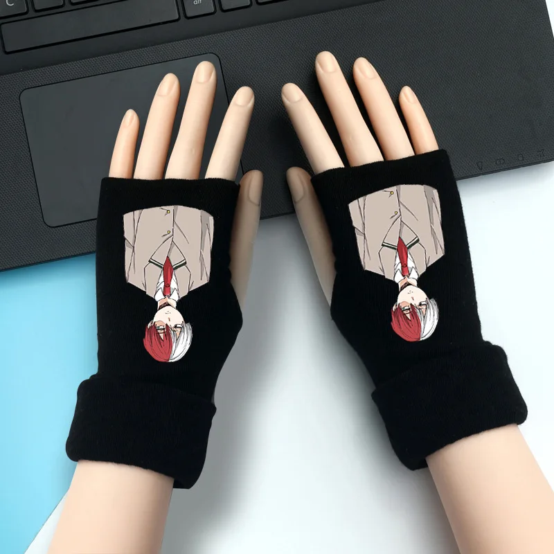 Вязаные перчатки Boku No My Academy Shoto, теплые хлопковые рукавицы на половину пальцев, модные аксессуары для косплея, подарок на зиму