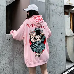 Хипстерские толстовки с вышивкой, свитшоты, осень 2019, японский стиль Харадзюку, женские толстовки, пуловеры, женские
