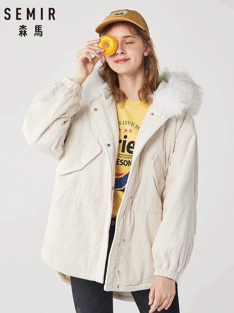 Женская зимняя парка SEMIR новинка 2019 вельветовое хлопковое Женское пальто в стиле