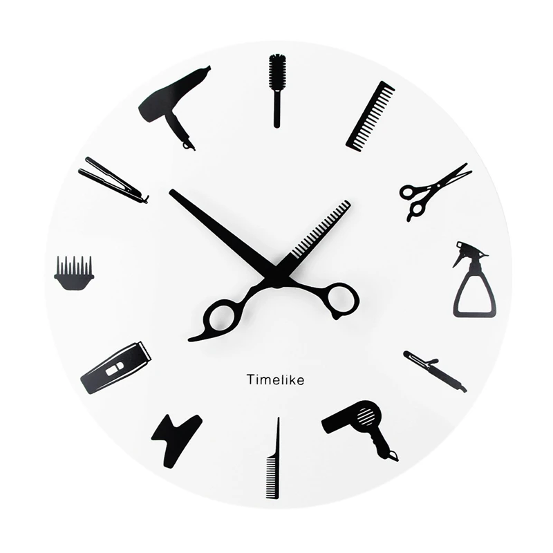 Timelike Barber Stylist Tools Wall Clock Modern 3D Quartz Non Ticking Beauty Hair Salon Clocks Watch For Home Decor Gift