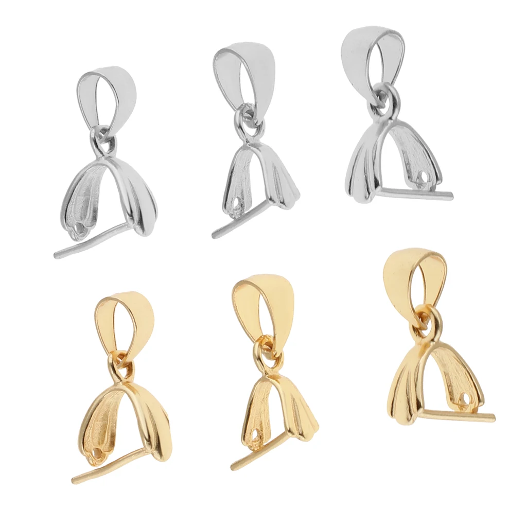 6Pcs 925 Sterling silver color Pinch Clip Bail Clasp Pinch Bead Dangle Charm Pendant Connector For Jewelry Making Pendants Findings
