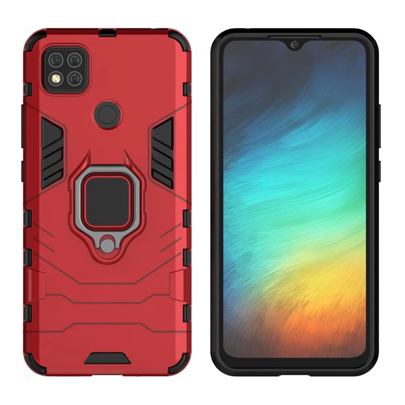 

Redmi 9C Case Magnetic Metal Ring Phone Cover For Xiaomi Redmi 9C 9 C Silicon + Hard PC Armor Anti-Fall Heavy Protection Cases