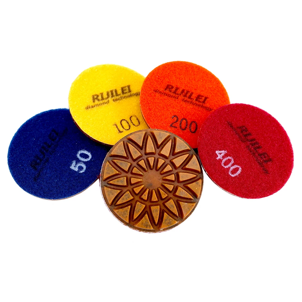 RIJILEI 4PCS 4inch Diamond polishing pads Hybrid Copper bond wet concrete floor plishing pad for granite marble Grinding Discs RIJILEI 4PCS 4inch Diamond polishing pads Hybrid Copper bond wet concrete floor plishing pad for granite marble Grinding Discs