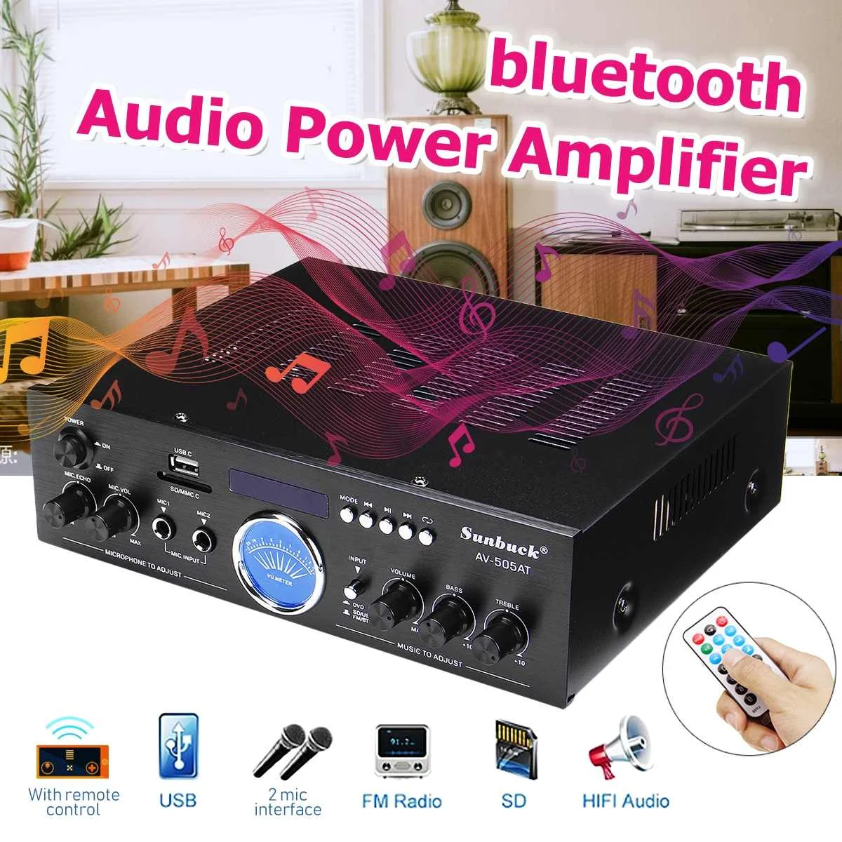 

2500W Home Theater Amplifiers bluetooth 2.0 Channel Audio Stereo Power HiFi Amplifier Surround AMP Mixer USB FM