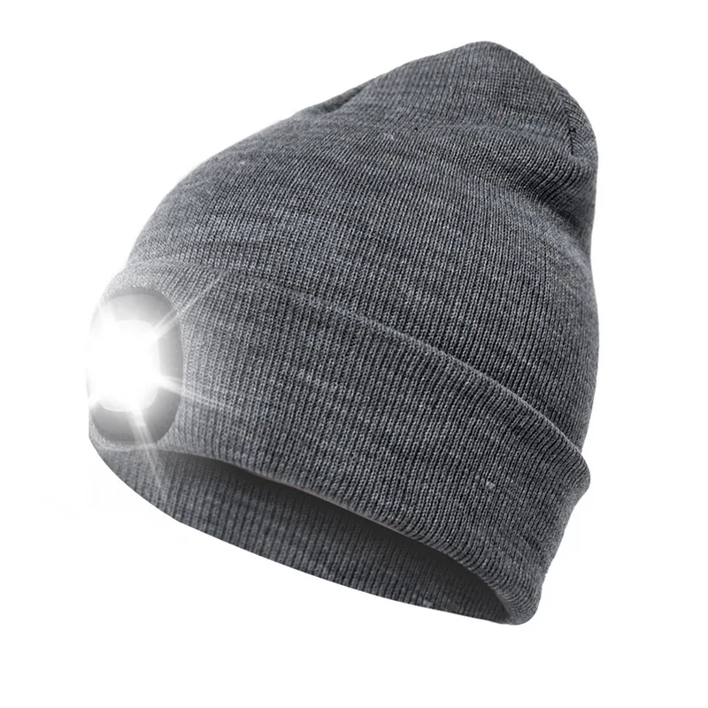 Светодиодный светильник, шапка с зарядкой от USB, свободные руки, шапка с фонариком светодиодный шапочки, вязаная шапка, сохраняющая тепло зимой для альпинизма, рыбалки на открытом воздухе - Цвет: gray